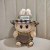 Countryside Vichy Costume for Labubu Figurine – Green Dungarees & "LABUBU" Bucket Hat Edition