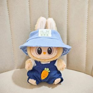Carrot Denim Costume for Labubu Figurine – Pastel Blue Bucket Hat Edition