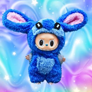 Labubu × Stitch Plush Outfit (17 cm Doll Clothes) – Fluffy Blue Costume