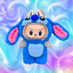 Labubu × Stitch Plush Outfit (17 cm Doll Clothes) – Blue Furry Costume