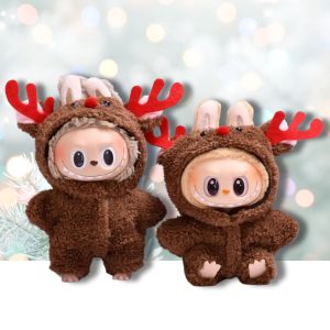 Labubu 17 cm Reindeer Christmas Outfit – Soft Plush Costume for Dolls (No Doll Included)