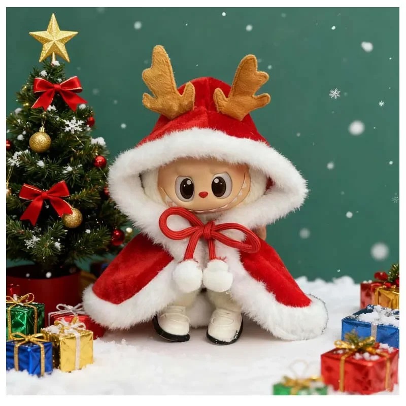 Labubu 17 cm Reindeer Cape Outfit – Red Velvet Christmas Cloak (No Doll Included) - Image 3