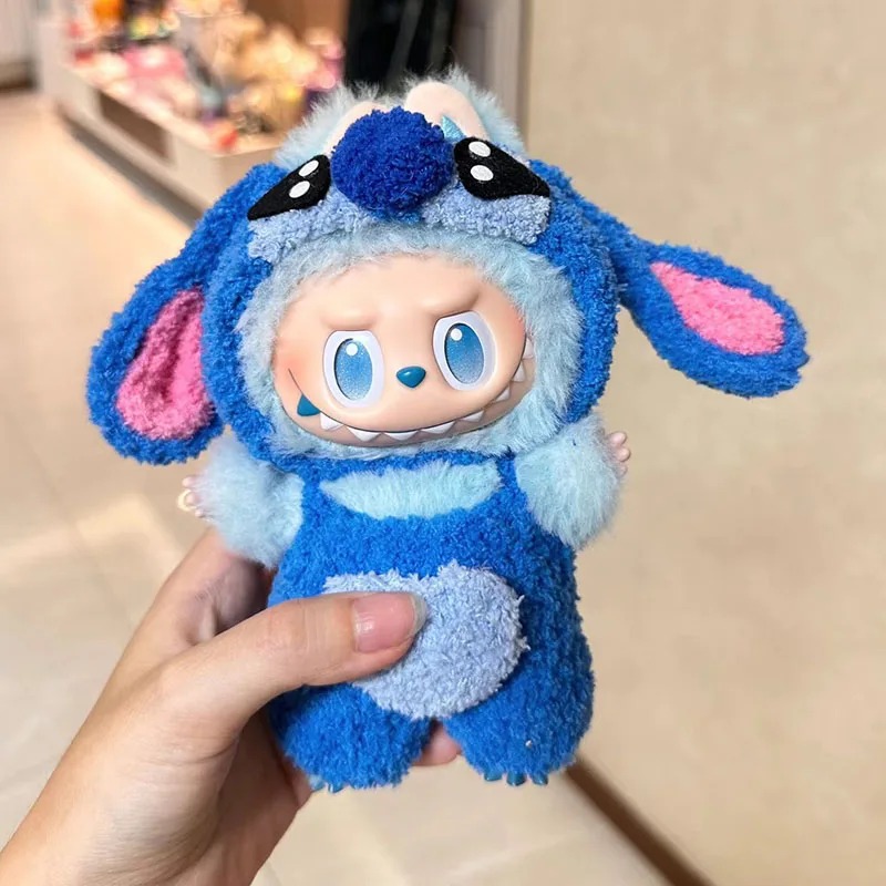 Labubu × Stitch Plush Outfit (17 cm Doll Clothes) – Blue Furry Costume - Image 3