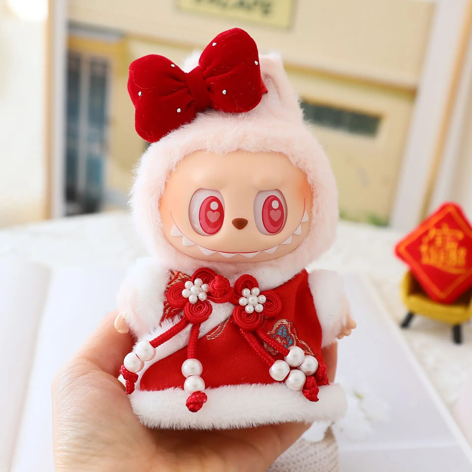 Labubu 17 cm Red Bow Hanfu Dress Outfit – Lunar New Year Edition (No Doll Included) - Image 2