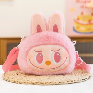 Labubu Plush Shoulder Bag – Solid Pink Bunny Design | 22 cm Soft Plush Crossbody